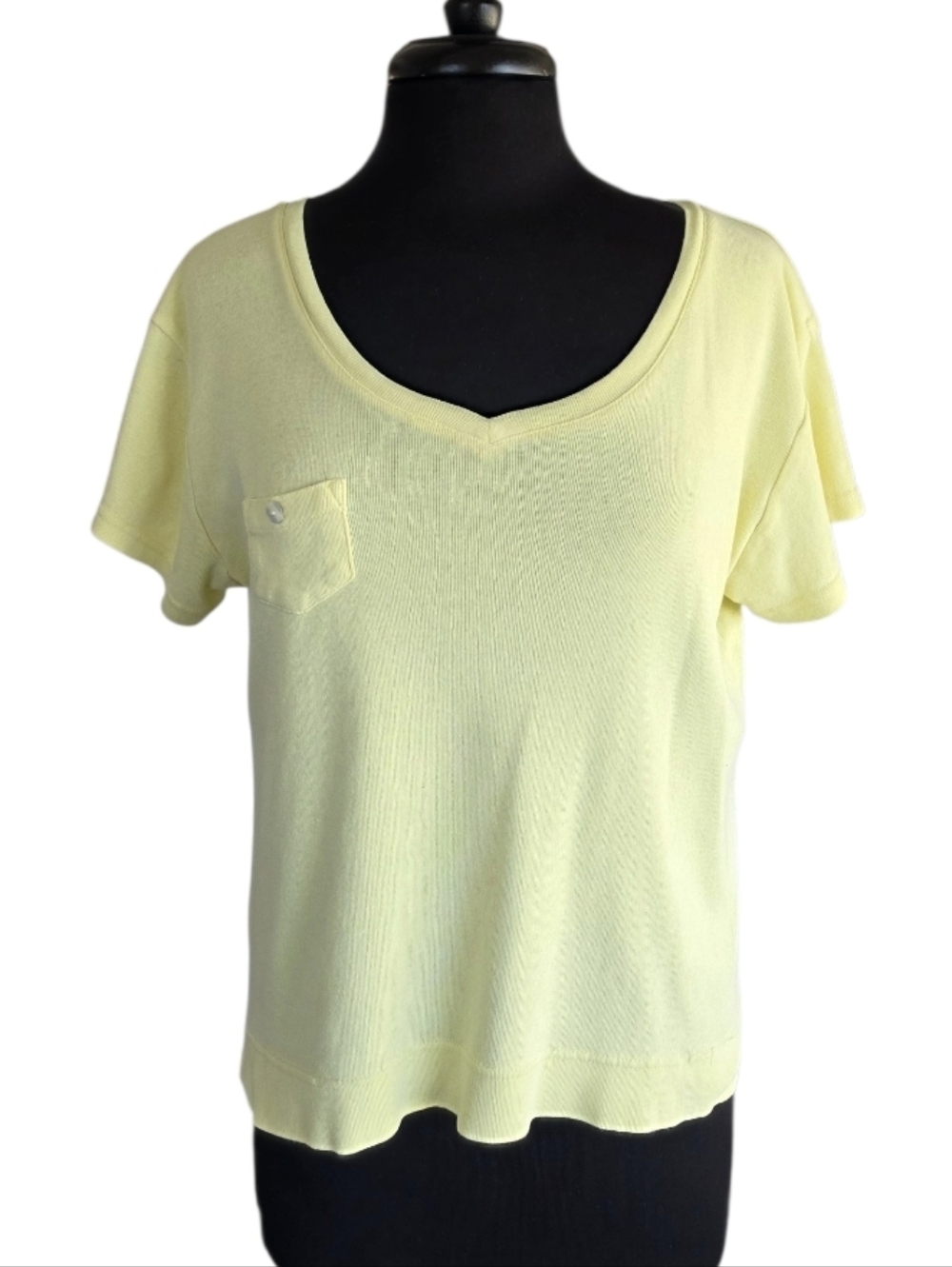 fresh produce Vintage Cotton Pale Yellow Scoop Neck Short Sleeve Tee